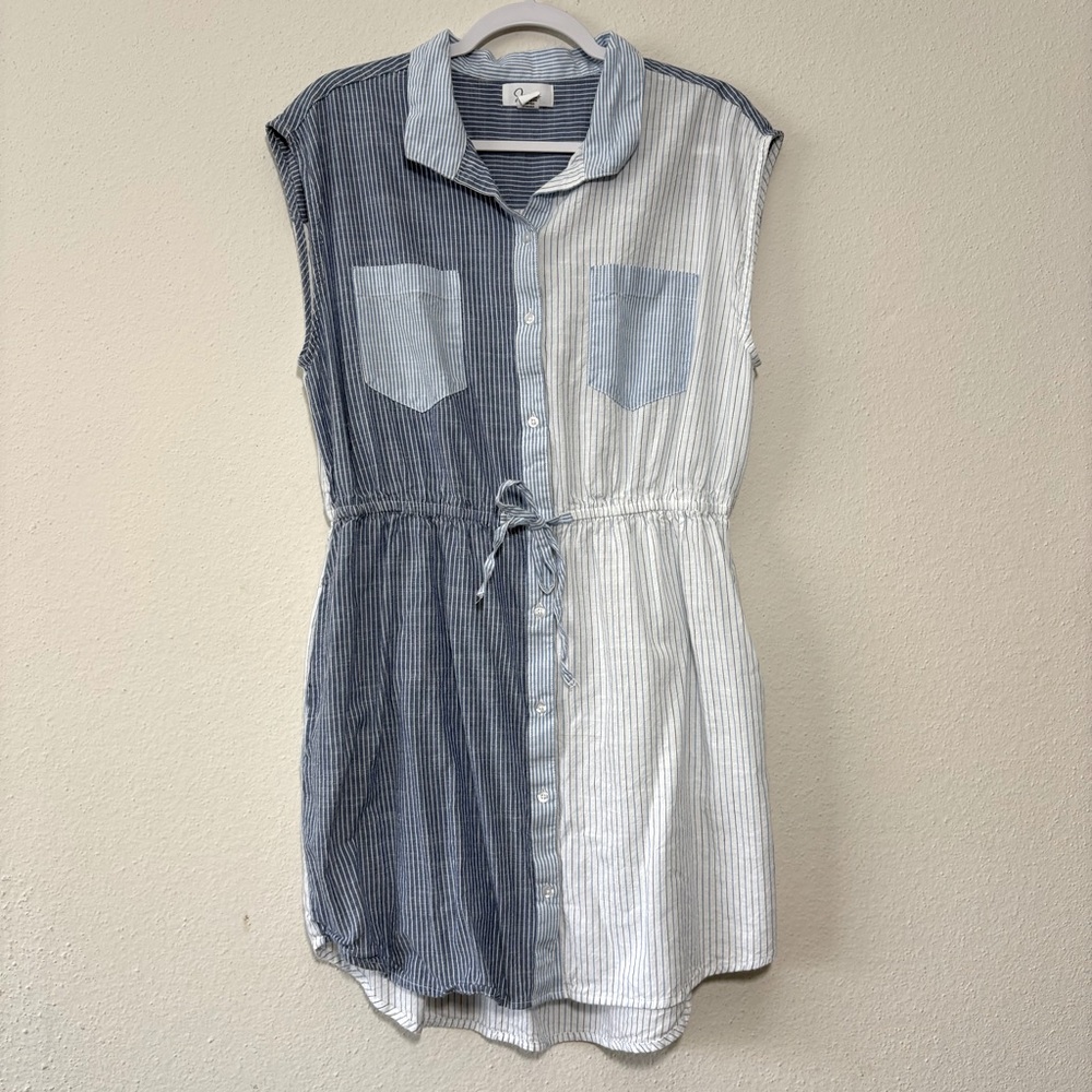 Japna Cotton Shirtdress XL Blue Sleeveless Striped Pockets Coastal Cowgirl Beach